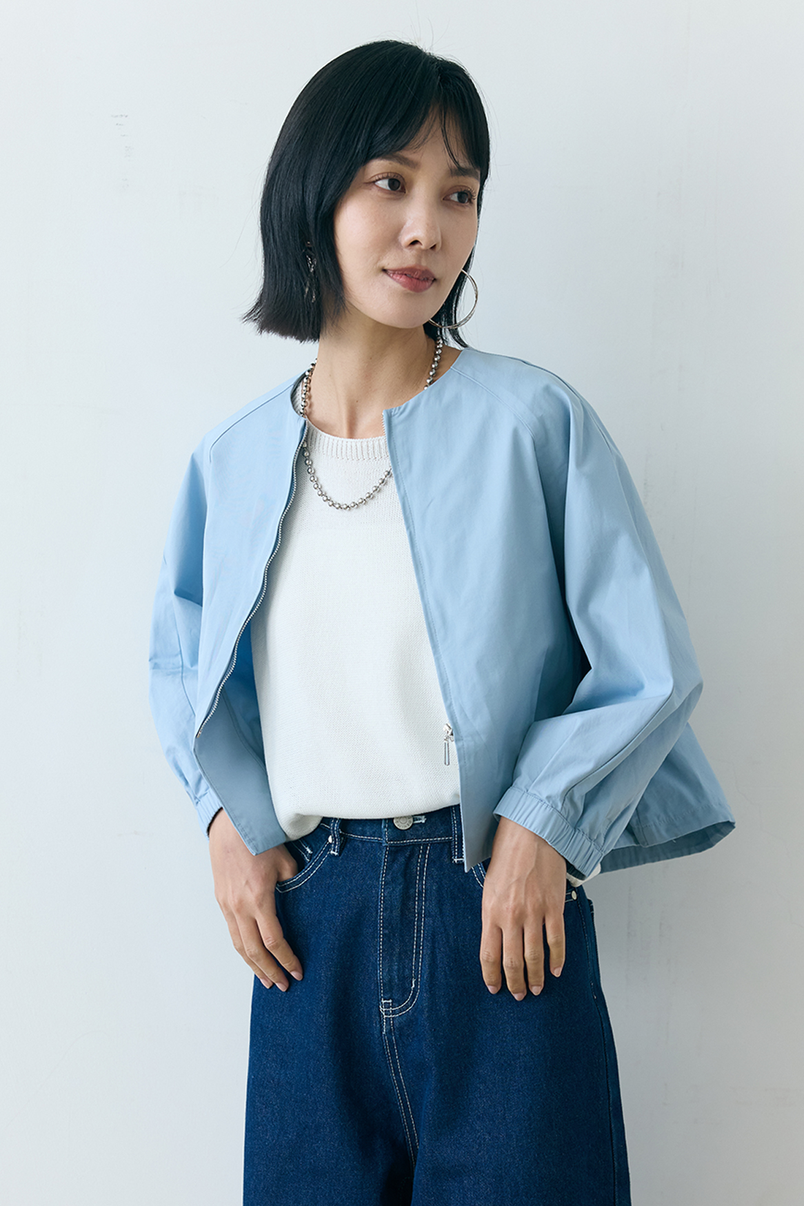 T.D blue襬調節拉克蘭袖短版寬鬆外套